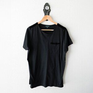 Ralph Lauren Black Tee Shirt 1X | Velvet Trim Pocket Top | Plus Size